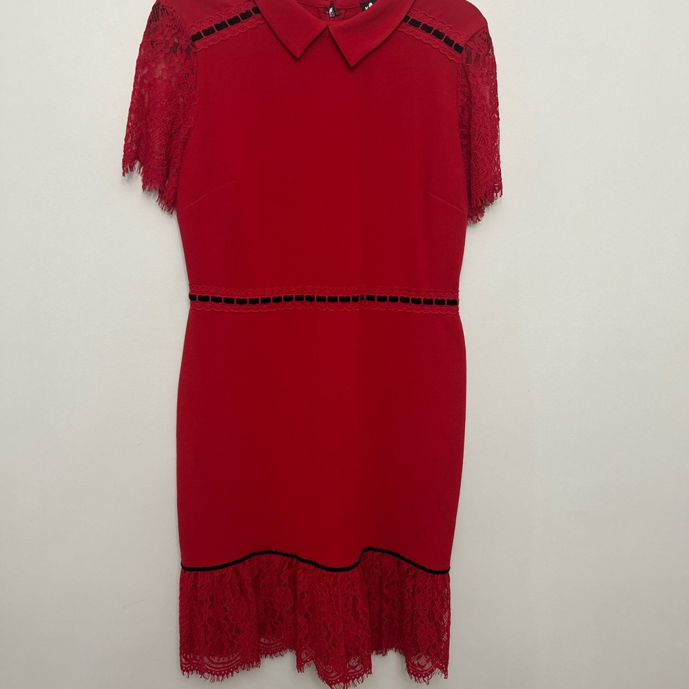 Karl Lagerfeld Beautiful Red Dress with lace accents, size 6.